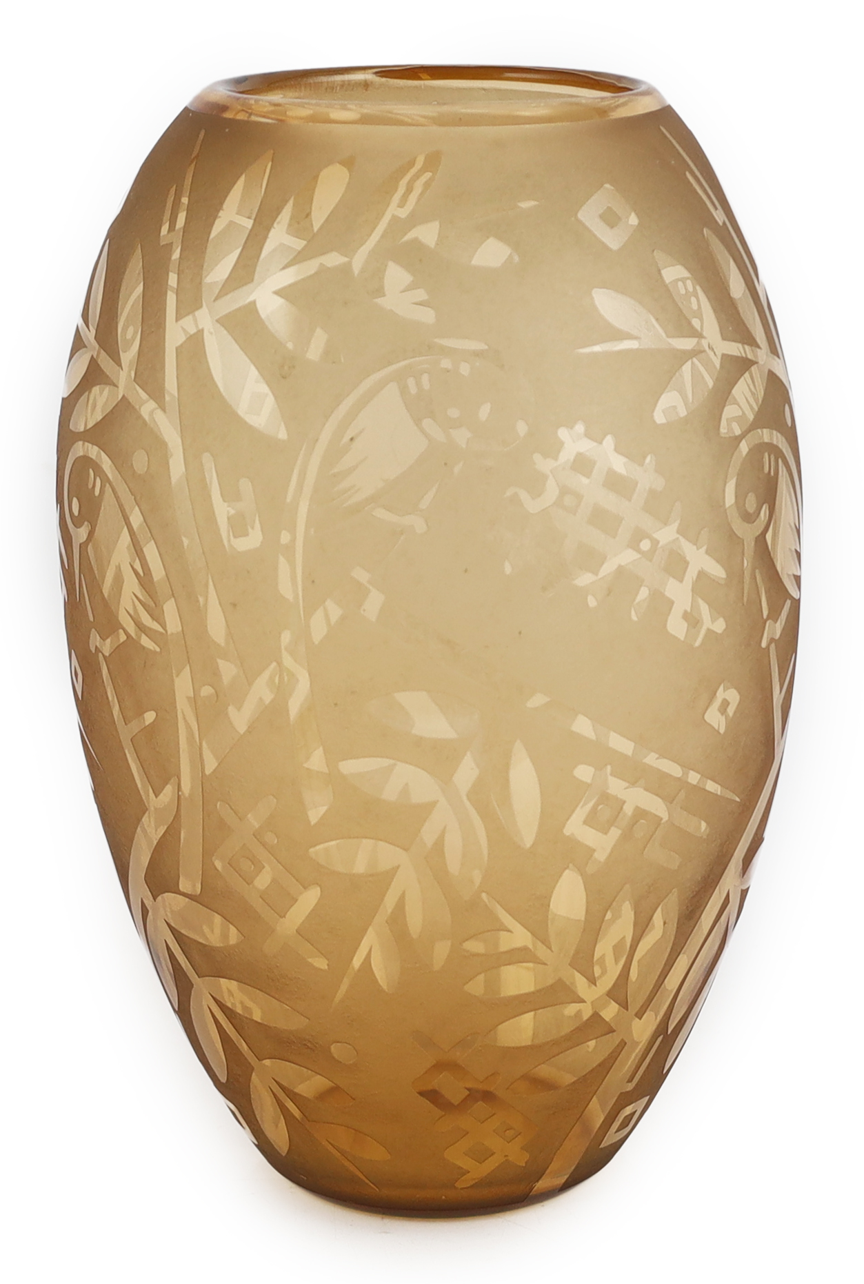 A large Daum ‘Oiseaux Grande’ amber tinted glass vase